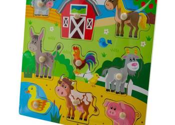 Drewniane puzzle 30x30 farma 9 elementów