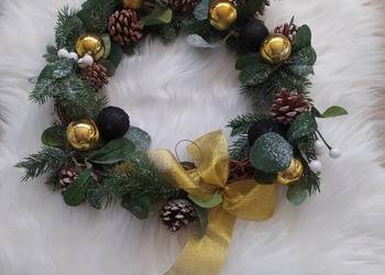 Wieniec dekoracyjny świąteczny złoty 40 cm