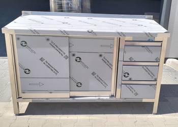 Stół ze stali nierdzewnej zabudowany szuflady + drzwi suwane 140x60x85