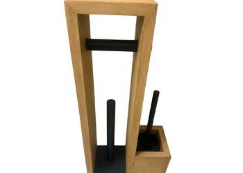Stojak uchwyt na papier toaletowy drewniany LOFT szczotka WC pojemnik 3w1