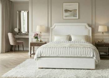 FABIO 180x200 białe łóżko Sypialnia jasny zagłówek welur