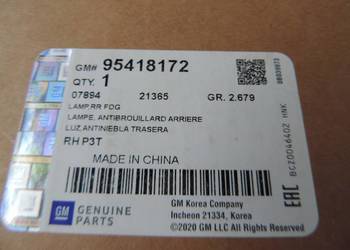 LAMPA PRZECIWMGIELNA PRAWA TYŁ OPEL MOKKA A NOWA