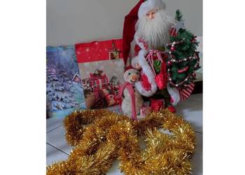 XXL gruby puchaty łańcuch złoty girlanda lameta na choinkę choinkowy