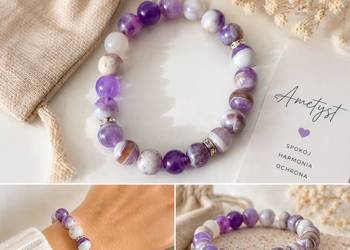 Bransoletka ametyst naturalny damska elastyczna fioletowa prezent dla niej