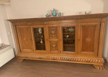 Biblioteka gabinetowa kredens witryna orzechowa na lwich łapach