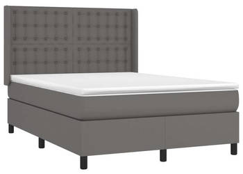 Łóżko kontynentalne z materacem i LED szara ekoskóra 140x190cm WM-3139383