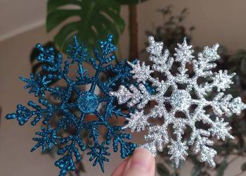24 śnieżynki niebieskie turkusowe srebrne