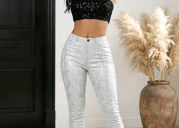 Spodnie damskie białe push-up modelujące elastyczne pas 72-90 cm