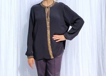 Czarna bluzka top XL 42 Monsoon wiskoza koraliki złote boho bohemian elegan