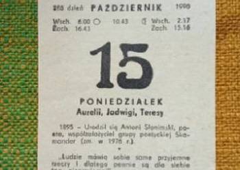 15.10.1980. - kartka z kalendarza / kalendarz/ ździerak/ data/ urodziny