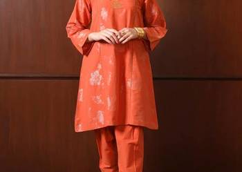 Pomarańczowa tunika sukienka L 40 hippie boho żakard orient kurta kameez