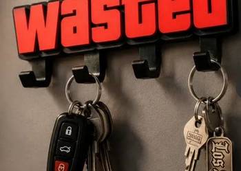 Wieszak na klucze GTA Wasted 3D | Gamingowy wieszak ścienny | Druk 3D