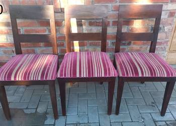 Krzesła drewniane tekowe z materiałową tapicerką 3 szt (450)