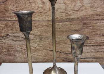 Zestaw 3 mosiężnych świeczników, indyjskich, vintage