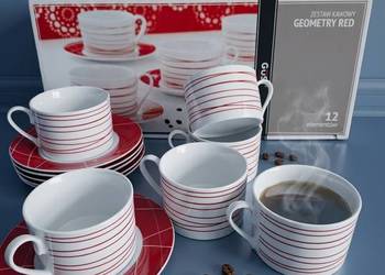 Geometry Red zestaw kawowy by black red white