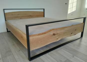 Łóżko drewniane dębowe LOFT, 160/180x200 z stelażem, industr