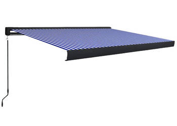 Ręcznie zwijana markiza kasetowa 450 x 300 cm niebiesko-biała WM-3052707