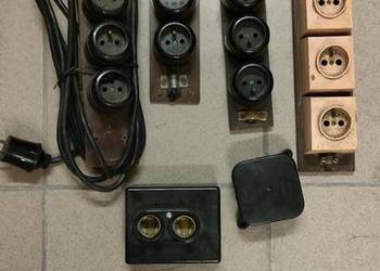 Gniazdko elektryczne bakelit loft czarne PRL Vintage