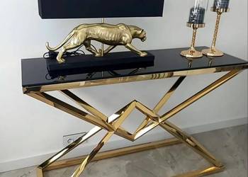 Konsola złota nowojorska Diament Glamour z czarną szybą 120x40x80