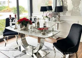 Ekskluzywny stół srebrny z marmurowym  blatem, do jadalni