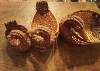 3 kaczki ręcznie robione wiklinowe mała, średnia, duża. Vintage