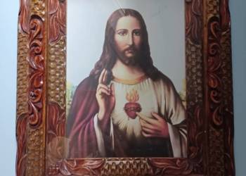 Piękna stara rama ręcznie rzeźbiona z Jezusem