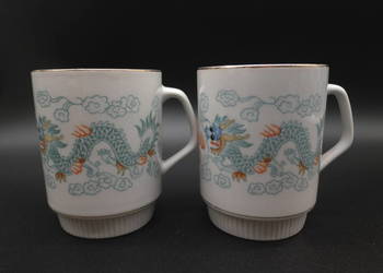 2 kubki porcelanowe - kubek chiński retro, smoki - sygnowane lata 70. i 80.