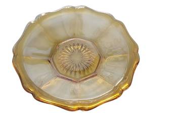 Stara szklana patera talerz misa ozdobna w kolorze miodowym lata 30 XXwieku