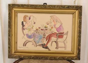 Maja Berezowska - Kolacja Kochanków Arystokracja Akwarela Na Papierze Obraz