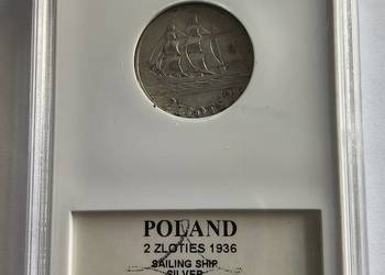 2 złote 1936 żaglowiec , grading AU50 , srebro