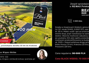 Płaska, prostokątna działka 33 km do Krakowa