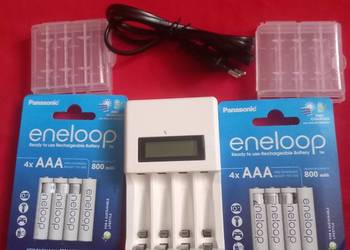 Zestaw akumulatorki Panasonic Eneloop 8x AAA 800 mAh ładowarka LCD 2x etui