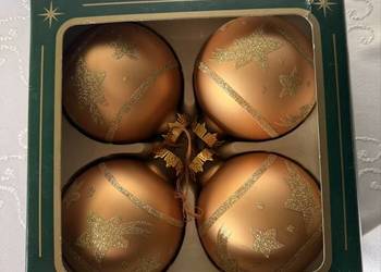 Bombki Szklane Choinkowe Złote z Gwiazdkami 80mm Komplet 4 szt Eleganckie