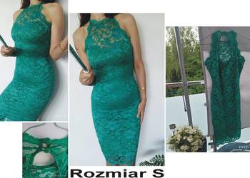 Koronkowa zielona elegancka dopasowana sukienka rozmiar S