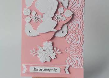 ZAPROSZENIA KOMUNIA DZIEWCZYNKA KL. W RAMKACH B6 RÓŻ – BIEL KORONKA