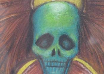 Beksiński - Pastel na Kartonie za Szkłem - Stary Obraz - Czacha