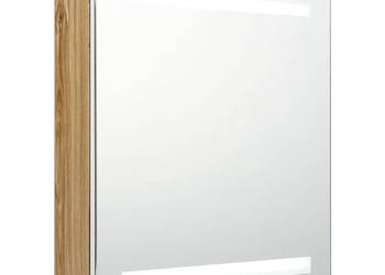 Szafka łazienkowa z lustrem i LED biel i dąb 50x14x60 cm WM-326485