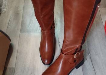 (41) Brązowe, ocieplanie Kozaki oficerki biznesowe, Nowe