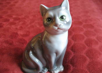 Kot - szary - Figurka - ceramika - 14 x 9 x 6 cm