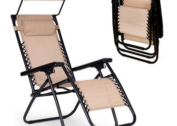 Leżak ogrodowy plażowy regulacja oparcia ruchomy daszek MultiGarden - beżo…