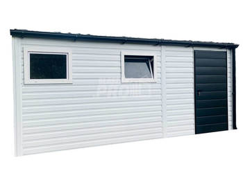 Domek ogrodowy 5x3 biały  drzwi + 2x okno   Dach dwuspadowy GP97