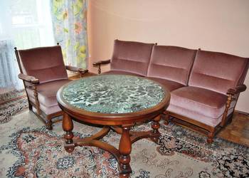 Stylowy stół stolik retro elegancki blat marmur, nogi drewno