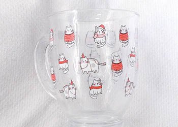 kotki kubek szklany, koty kubek we wzory, fajna szklanka z kotkami,kubeczek