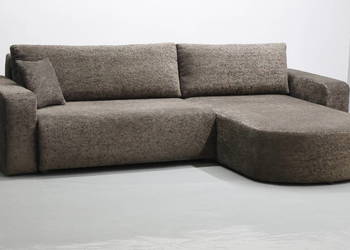 TTC Brązowy NAROŻNIK z funkcja spania + pojemnik na pościel tkanina Bouclé