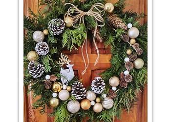 Wieniec wianek żywy podkład 60 cm biel złoto