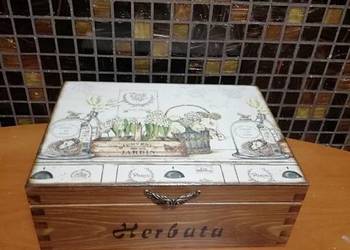 Herbaciarka vintage pudełko na herbatę decoupage