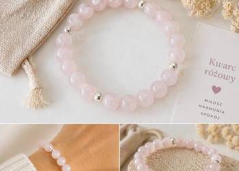 Bransoletka kwarc różowy naturalny damska elastyczna prezent dla niej