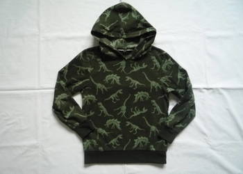 H&M 122/128 Bluza polarowa zielona z kapturem w dinozaury