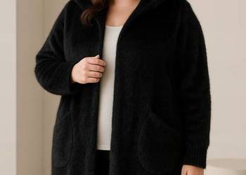 WIOSNA-JESIEN GRUBY PŁASZCZ Alpaka Kardigan -UNI BIUST DO 140 CM czarny