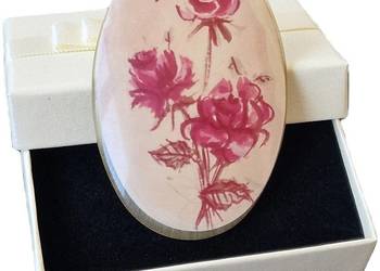 VINTAGE BROSZA STARA PORCELANA Z RÓŻĄ W STYLU ART DECO